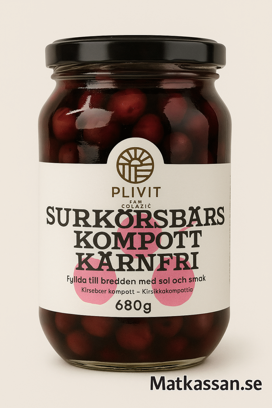 Plivit Surkörsbärskompot utan kärnor 680g – Köp online hos Matkassan.se - Bild 1